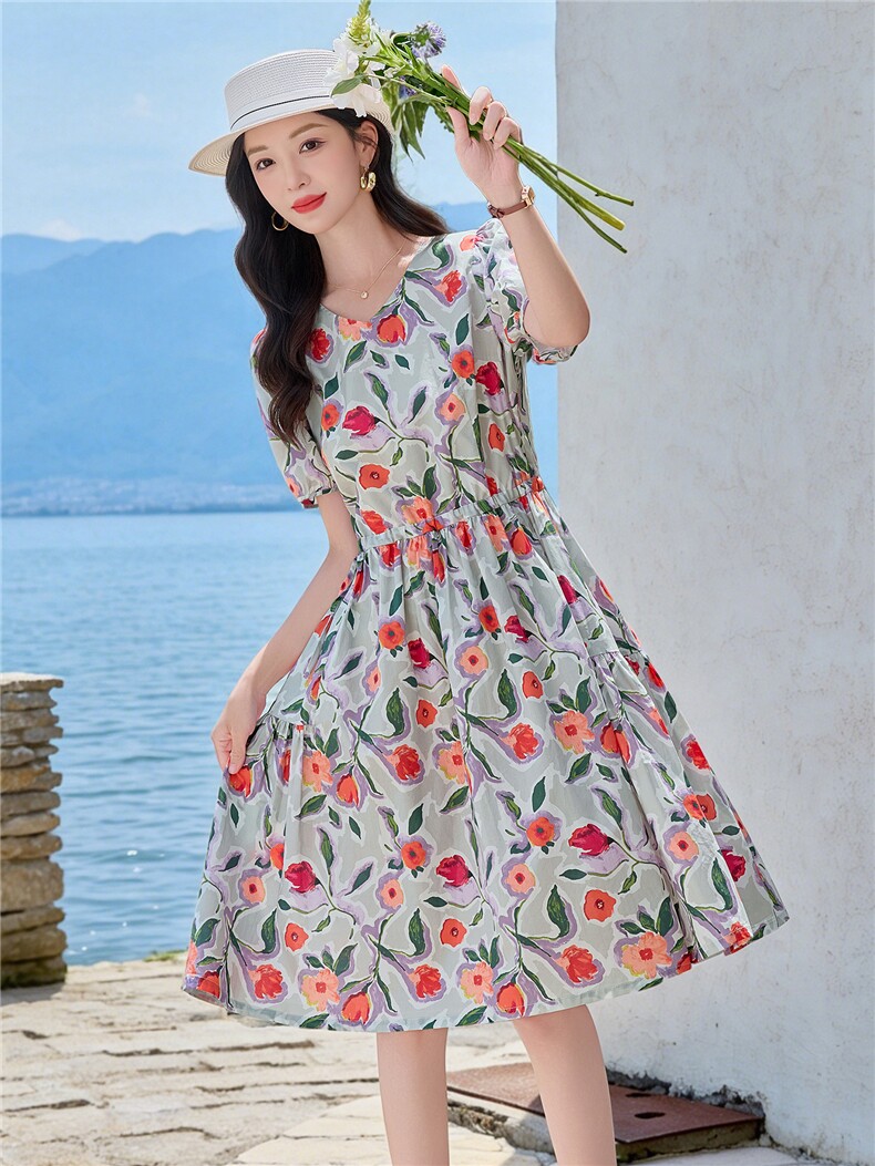 6808时尚印花显瘦连衣裙,女装连衣裙,倪叶myz