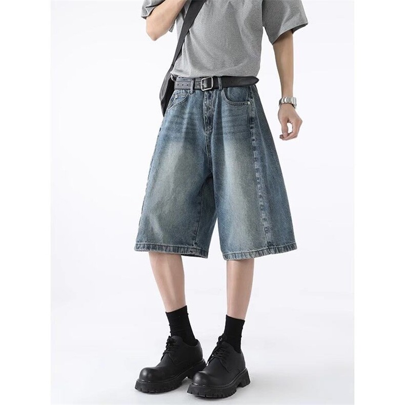 牛仔中裤美式阔腿宽松休闲五分裤男女夏宽松直筒短裤RK2931-P39,男装牛仔裤,星座412-3