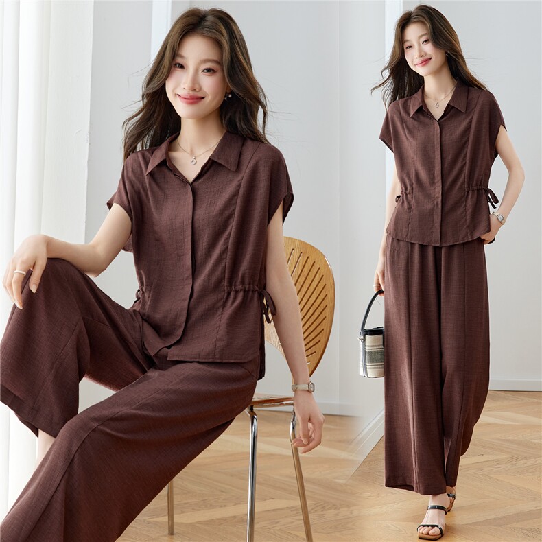 现货！中年女士阔腿裤套装女2026夏季新酒红色洋气上衣两件套，女装套装/套裙，沐七七