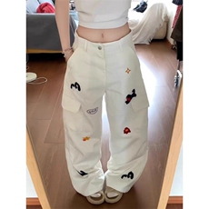 刺绣阔腿牛仔裤女夏季新款宽松显瘦垂感休闲直筒拖地裤N6083，男装牛仔裤，星座1116A（原606A-3）
