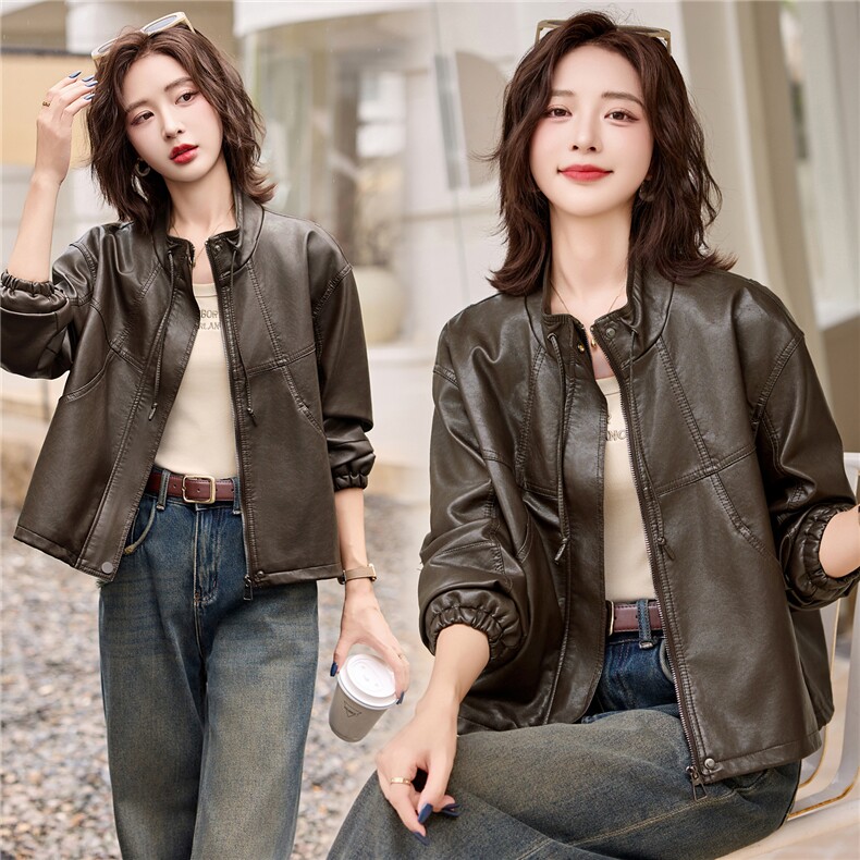 皮衣外套新款2025年小个子时尚休闲百搭款上衣,女装套装/套裙,新感觉