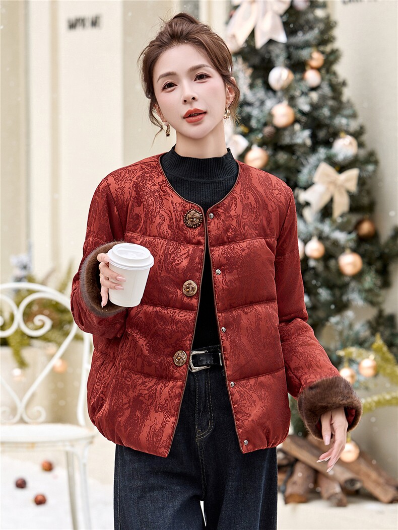 现货！毛领可脱卸中式圣诞红羽绒棉加厚小个子女式棉衣棉服外套,女装棉衣/棉服,木橙西子