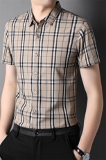 BJ22109男式2023夏季新款短袖格子衬衫修身免烫衬衣P55，男装衬衫，电商B360