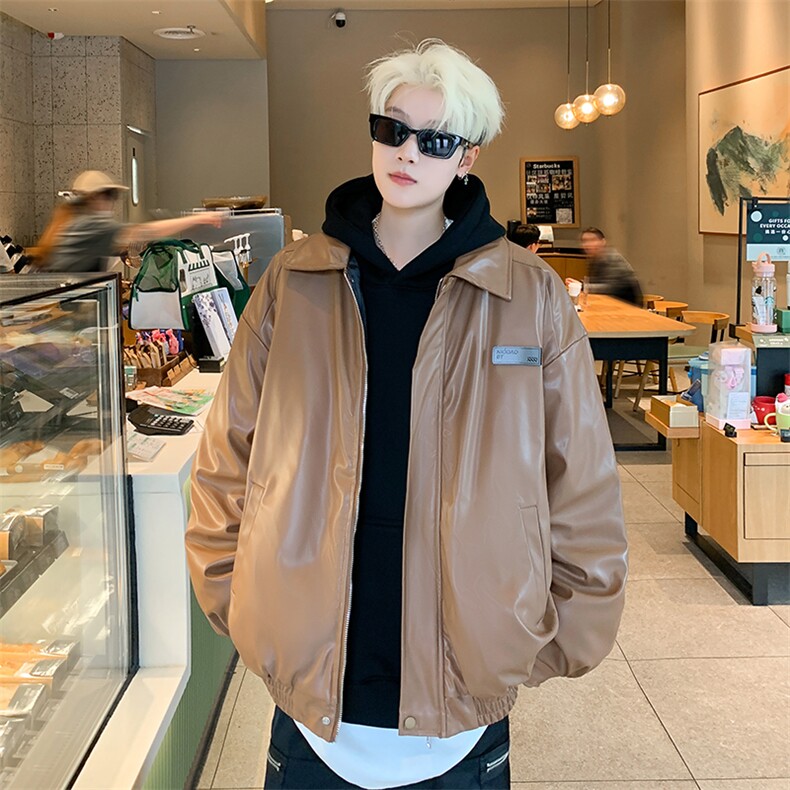 8861自家图加棉加厚皮衣外套黑杏咖M到3XLP100，男装皮衣，星座506