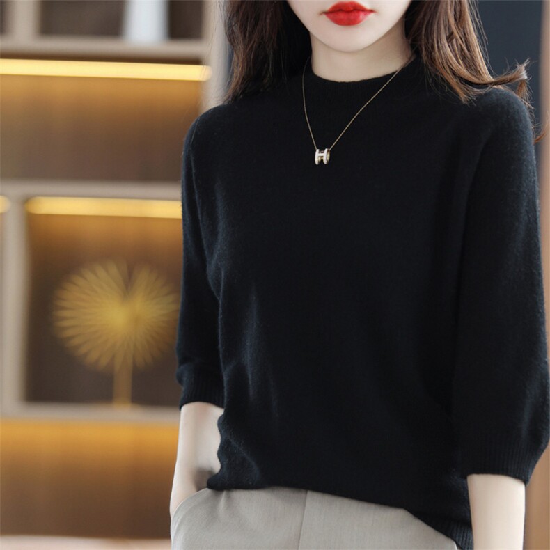 软糯风显瘦低领毛衣女宽松休闲打底针织衫配大衣圆领薄羊毛衫上衣图片