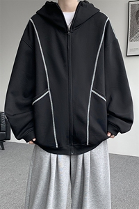 美式重磅立体硬挺卫衣男春秋潮牌设计感连帽开衫廓形外套KS004P68图片
