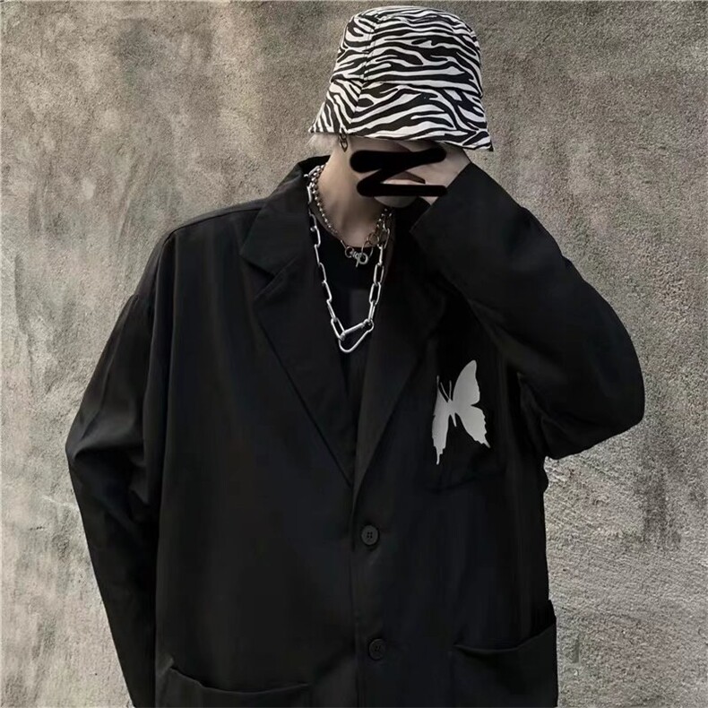 潮流ins暗黑高街嘻哈反光蝴蝶休闲西服西装外套男女潮,男装西服,星座1210-1