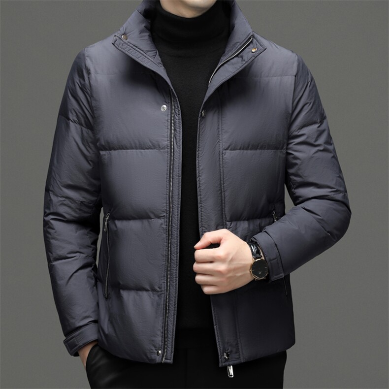 羽绒服男立领冬季加厚加绒白鸭绒外套新款中年男士商务休闲上衣,男装羽绒服,电商B212（原钱塘6029）