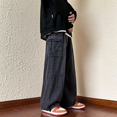新款ins嘻哈日系束脚工装牛仔裤水洗宽松阔腿男女长裤子N577-p45，男装牛仔裤，星座1008
