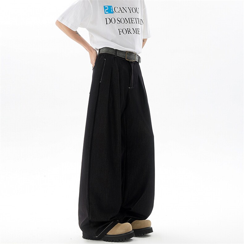 8XL-M冰丝仿牛仔裤男百搭简约阔腿宽松弯道直筒休闲裤男K9150,男装休闲裤,电商D206-1