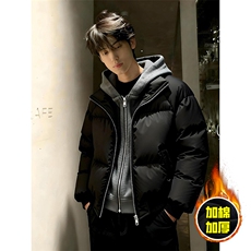 现货高品质重磅工艺美式高街假两件PU皮棉衣男女加厚棉服外套，男装棉衣，电商A443