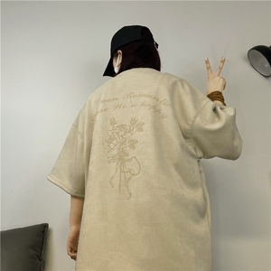 麂皮绒烧花美式复古街头潮牌t恤重磅中性XZ301B-JB4301-p28图片