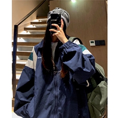主推中性风美式复古拼接立领冲锋衣情侣夹克运动外套男女H869P78，男装夹克，电商A341