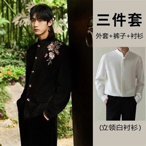 新中式男装白色垫肩西装男小众设计感高级西服风订婚男装外套图片
