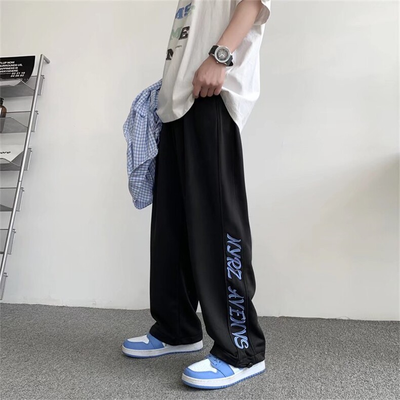 港风松紧腰男生ins潮牌宽松直筒韩版刺绣抽绳卫裤K257P35,男装休闲裤,星座1116-2