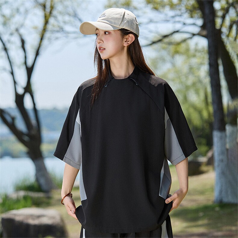2025年夏季新款设计感百搭拼色短袖T恤上衣女A406T6053特P38,男装T恤,星座309（原A406）