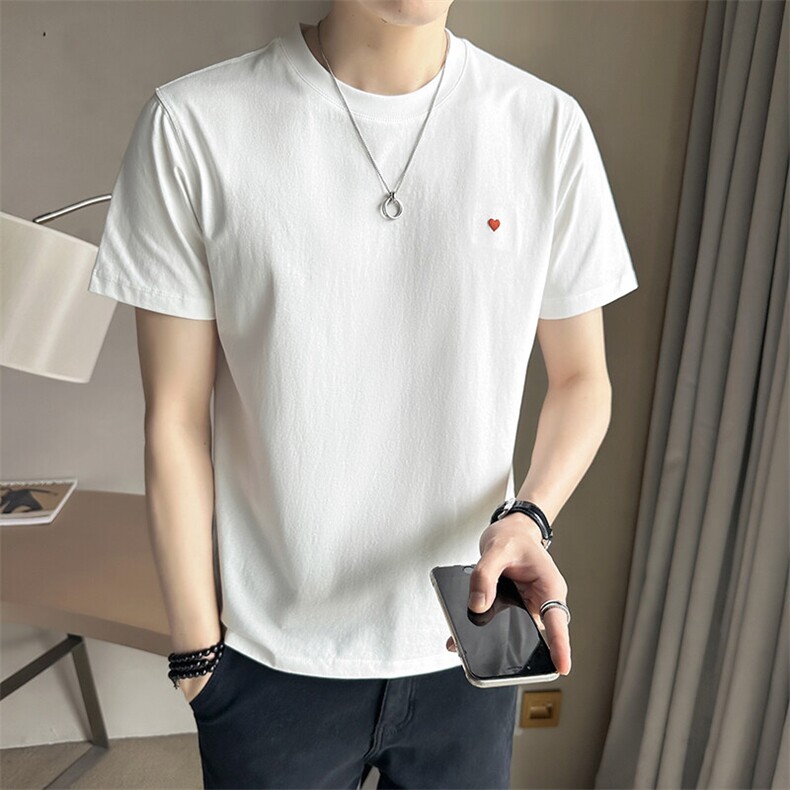 夏季短袖T恤男2025新款潮牌绣花纯色上衣半袖体恤 A313-G5023-P45图片