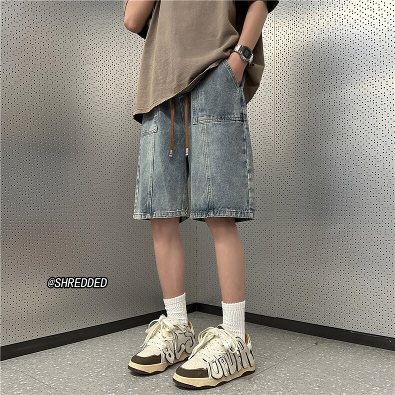 新款水洗泥巴黄牛仔短裤2023夏季系带五分裤B315-K23215-P45控58,男装牛仔裤,电商B315