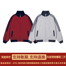 抖音得物高品质美式高街重磅结构设计拼接织带立领卫衣外套CM42，男装卫衣，电商A486