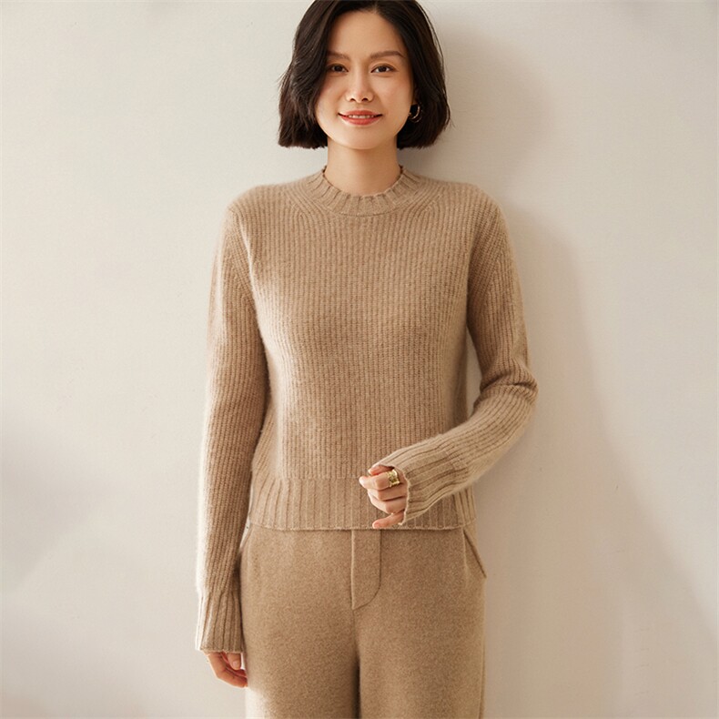 2024年秋冬季元宝针竖螺纹打底羊绒衫35%羊绒,女装羊绒衫,绒创羊绒