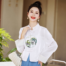 新中式国风盘扣短款防晒服女外套夏季时尚薄款唐装刺绣汉服防晒衣，女装防晒衣，韩美纤衣