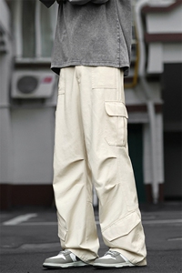 纯棉褶皱多口袋高街宽松直筒显瘦休闲工装裤男K24091-特P55控108图片