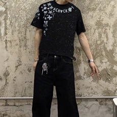万针全刺绣工艺抖音得物高品质260克重磅纯棉双纱美式高街短袖T恤，男装T恤，电商A486-1