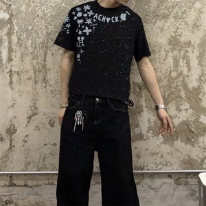 万针全刺绣工艺抖音得物高品质260克重磅纯棉双纱美式高街短袖T恤图片
