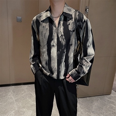 春夏薄款高级感扎染印花拉链长袖衬衫男痞帅休闲衬衣CS787P58控78，男装衬衫，电商B267