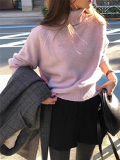 高领毛衣女秋冬2024新款宽松慵懒风针织衫长袖上衣，女装羊毛衫，思途羊绒