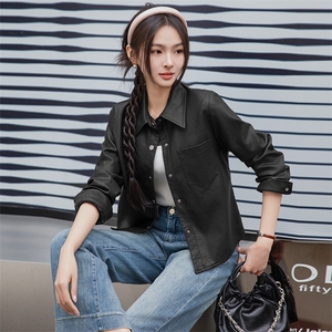 BAO海宁春季薄款皮衣外套女短款年轻时尚百搭仿绵羊皮皮夹克潮图片