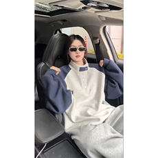 春秋按钮拼接美式立领长袖卫衣WY3918常规P65控88，男装卫衣，电商B208