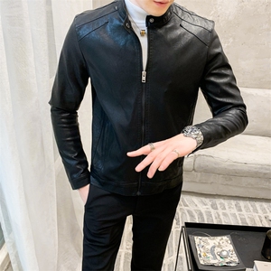312A-5-X55-P120新款皮衣男韩版立领机车服青年水洗皮夹克b图片