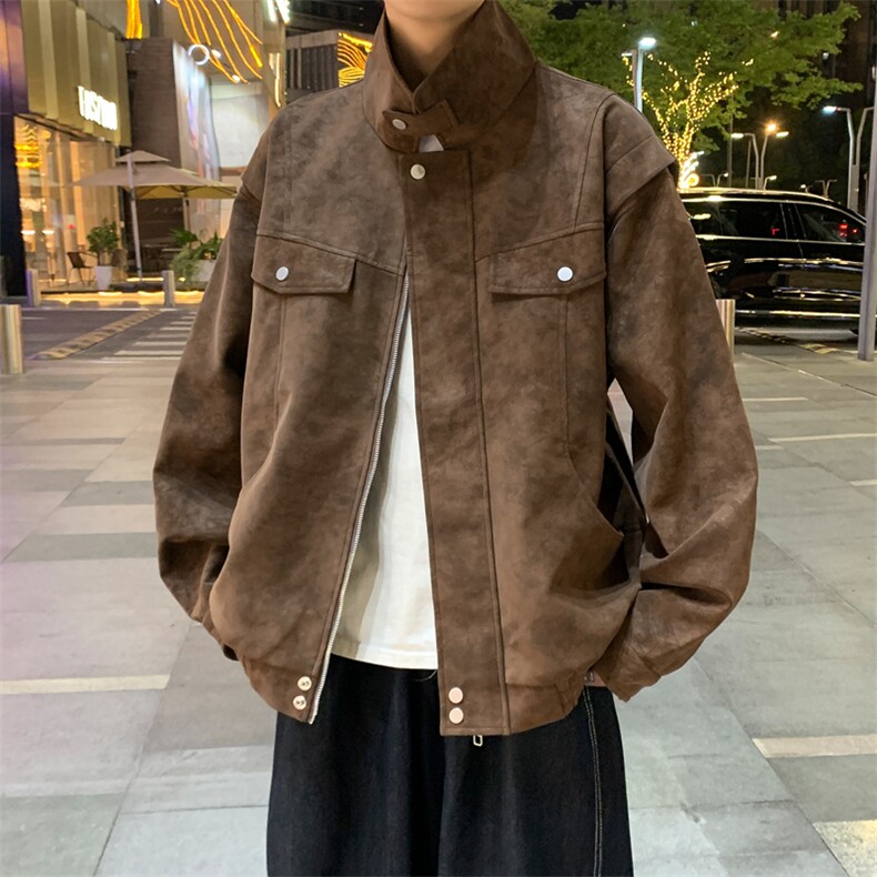 2025秋季新款现货绒感雾花皮衣男立领夹克外套DSA157B-J2559-P96,男装夹克,电商A157B