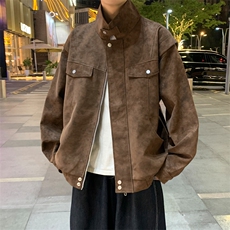 2025秋季新款现货绒感雾花皮衣男立领夹克外套DSA157B-J2559-P96，男装夹克，电商A157B
