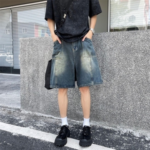 日系复古水洗牛仔短裤男夏季薄款潮牌宽松直筒百搭休闲工装五分裤图片