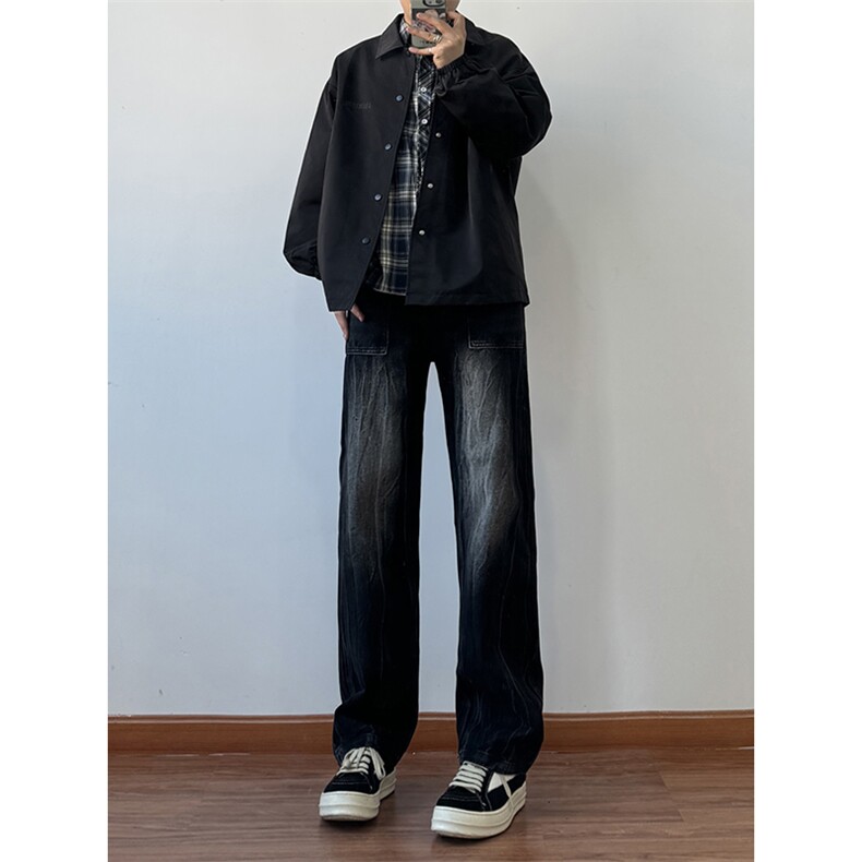 B221 美式ins高街暗黑小众重工艺直筒牛仔裤 LK24348-特P48控89.9图片