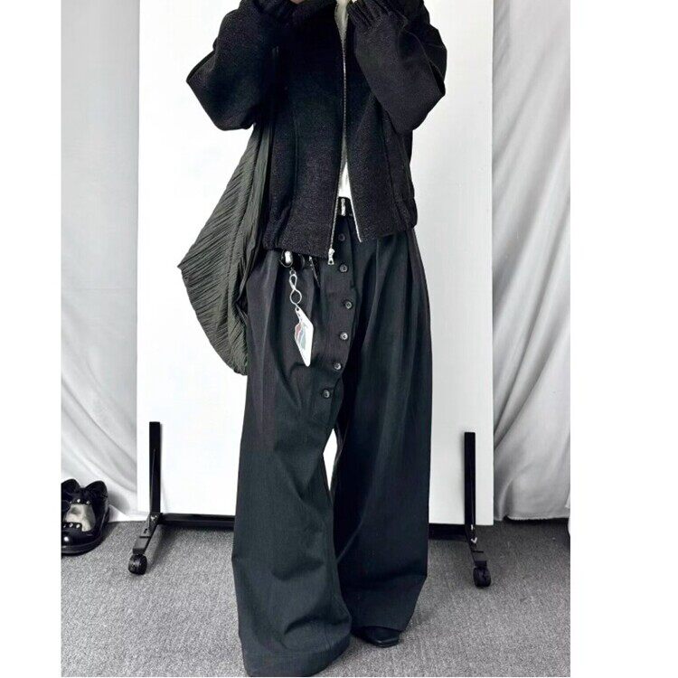 新款美式复古环形纽扣西装裤子男女春季慵懒高级松弛宽松拖地长裤,男装西服套装,星座218-8