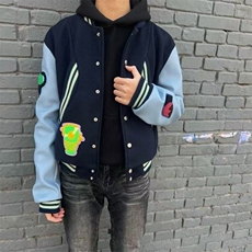 高街Cleanfit拼接撞色刺绣毛呢棒球服男春季设计感情侣短外套夹克，男装夹克，星座1210-1