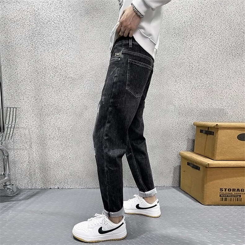 2025春季新款破洞牛仔裤男高品质休闲修身长裤潮901D2903P58,男装牛仔裤,星座901