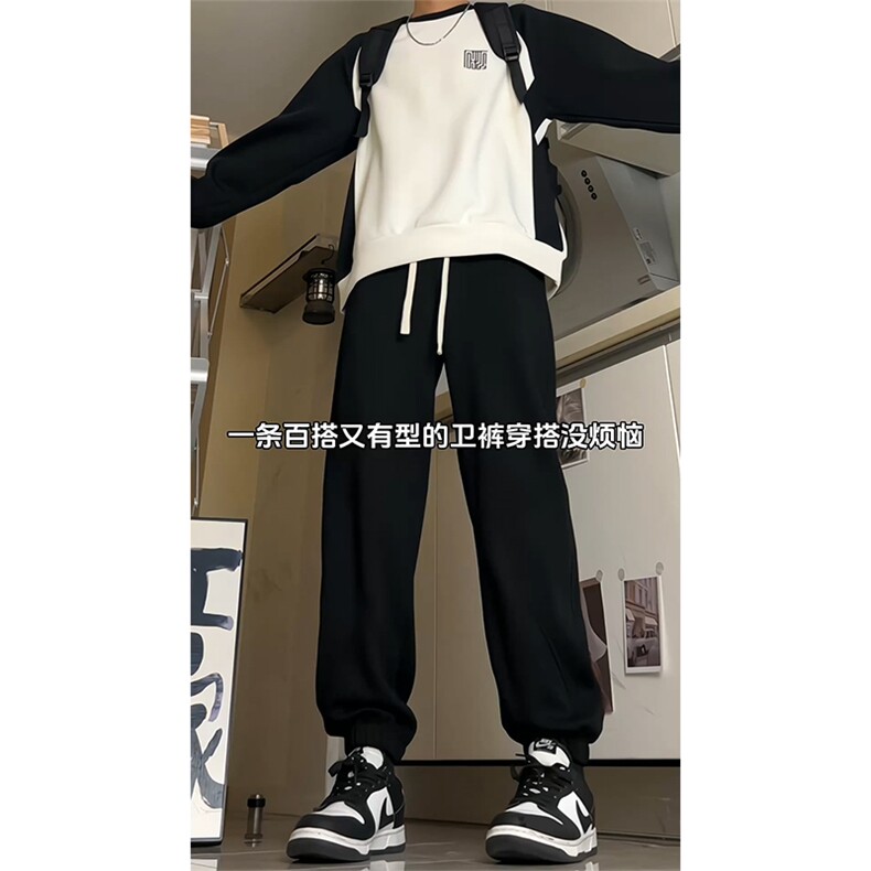 wassuphappy白灰色重磅卫裤男款春秋季潮流青少年宽松阔腿束脚裤,男装休闲裤,电商A309