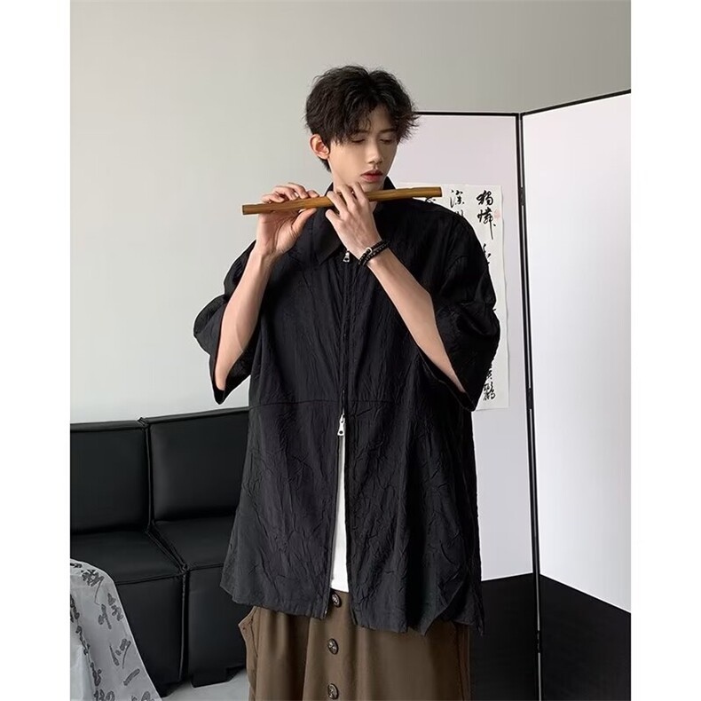 男士春夏2024新款衬衫皱布衬衣双拉链HT64P35,男装衬衫,星座1116-2