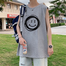 ！港风2023夏季无袖背心男加肥加大码宽松短袖T恤男BX265-P20，男装背心/马甲，电商B371
