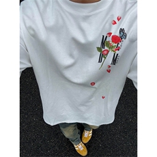 网图有货夏季飘落花瓣蝴蝶刺绣短袖T恤男女情侣纯棉上衣A571-P35，男装T恤，星座1505