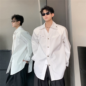 手工铆钉设计解构长袖衬衫男白色上衣秋季新款外套男CS92-P63图片
