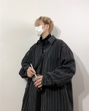 春秋复古风扎染条纹衬衫韩系穿搭男女宽松翻领开衫外套衬衣~CS086，男装衬衫，星座601-2