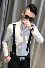 312A-742-P55新款修身长袖衬衫男韩版背带拼接社会人衬衣-首2，男装衬衫，星座312A-5