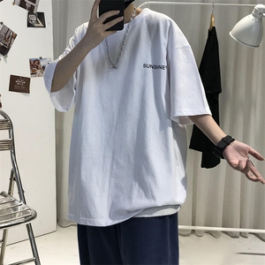T06常年款男士休闲字母印花T恤衫外套圆领半袖五分袖TEE男女中性图片