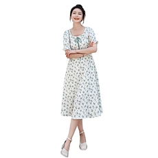 现货-碎花连衣裙女夏季2023新款小个子法式泡泡袖初恋仙女裙子，女装连衣裙，霓裳依族