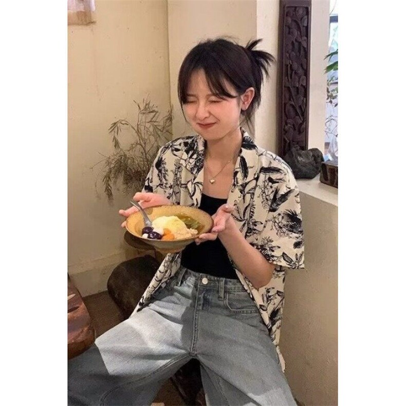 日系慵懒风短袖碎花衬衫女夏季薄款宽松百搭复古学生上衣C209,男装T恤,星座1116A（原606A-3）